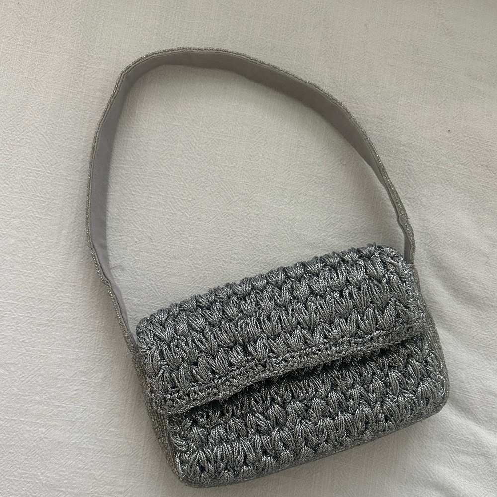 Anthropologie Maeve Valencia Silver Shoulder Bag Elegant Silver Handbag